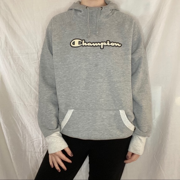 Champion Tops - Champion Authentic Gray and Off White Hoodie